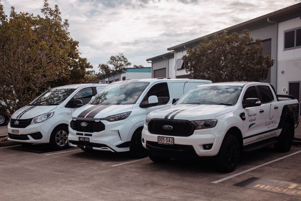 Claymill’s fleet of branded vans and ute