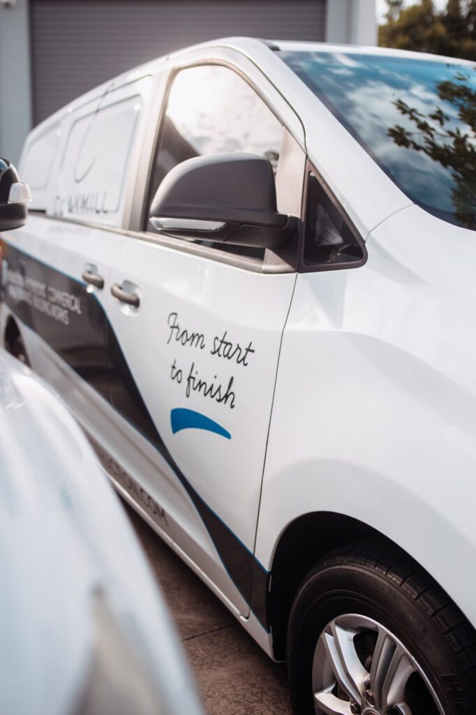 “From start to finish” on the side of a Claymill van